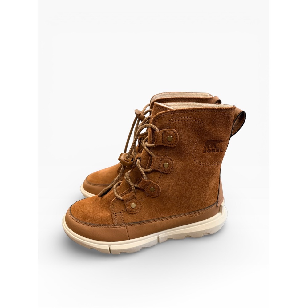 Sorel Girls Explorer Leather Boot‎ Waterproof Tan Faux Fur Youth 4